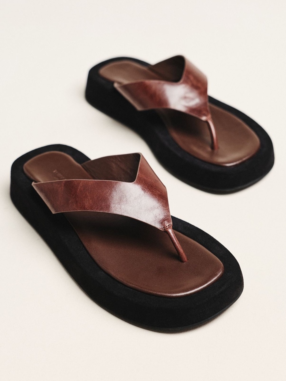 Tony Bianco Ives Flip Flop Sandals Chocolate Brown Leather Platform Shoes 6 NEW